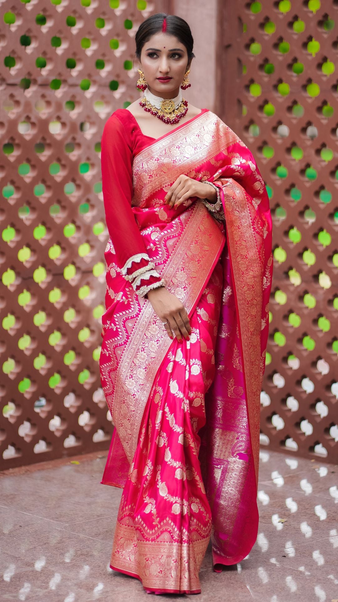 Durga Puja Special Red Banarasi Katan Silk Saree