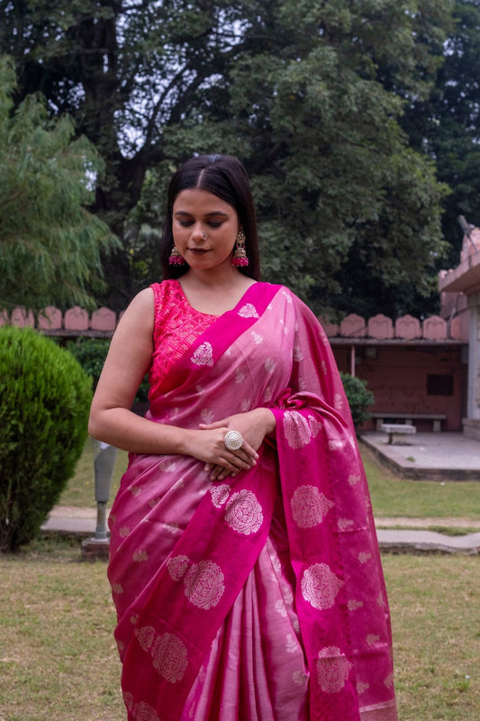Deep Pink Pure Katan Silk Saree