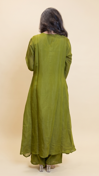 The Royal Olive Zari Embroidered Silk Suit Set