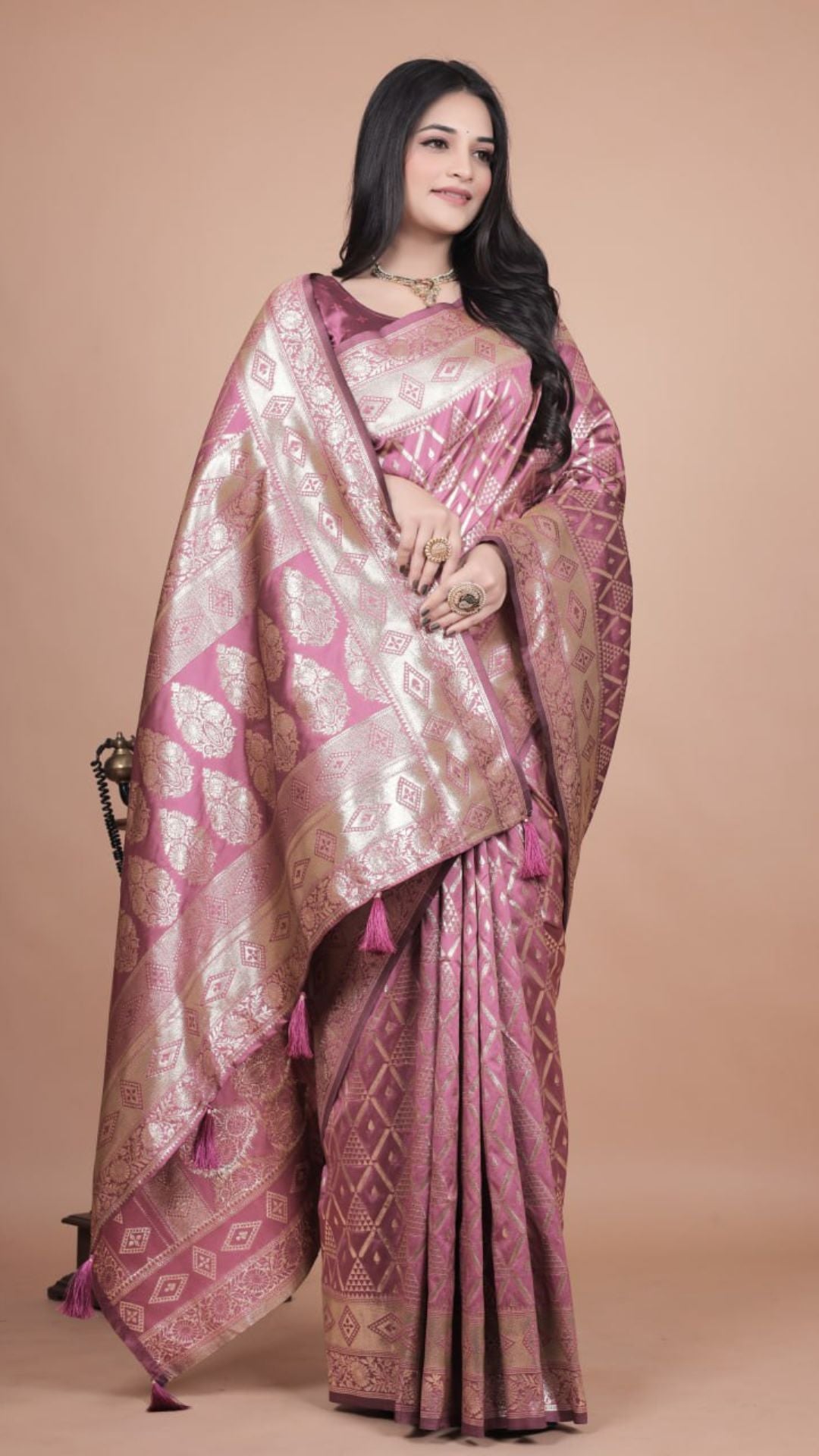 Mauve Banarasi Silk Saree with Silver Zari