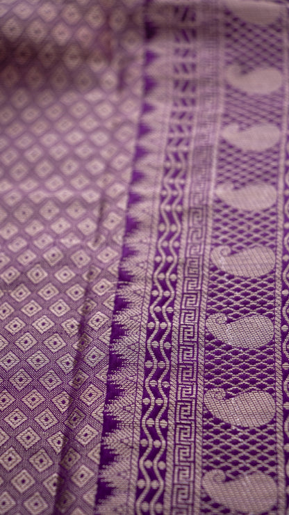 Dark Bluish Purple Semi Raw Mango katan Silk Saree