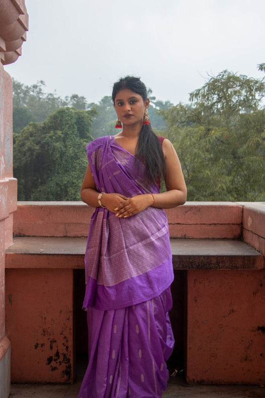 Lavender Semi Raw Mango Katan Silk Saree
