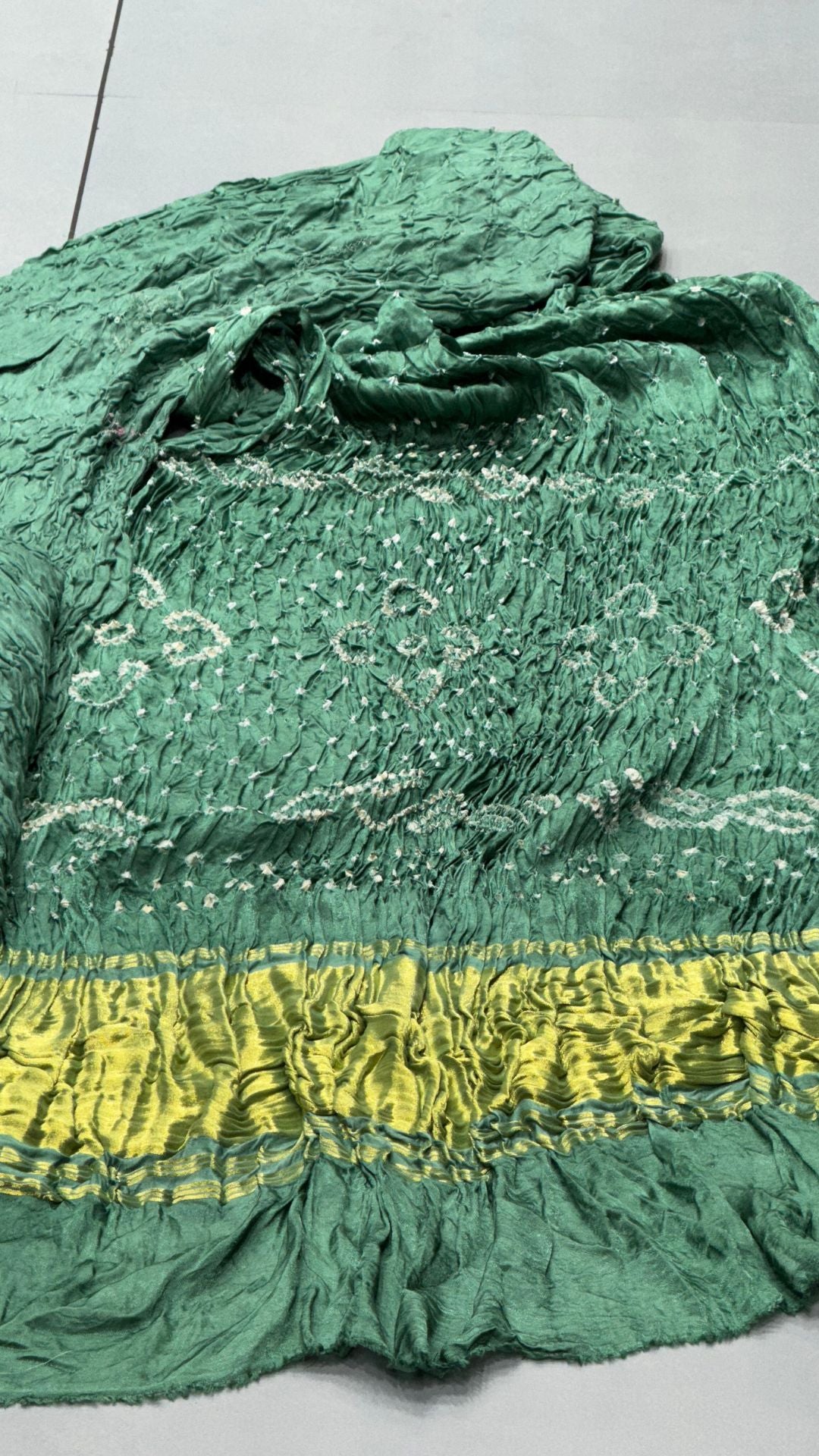 Bottle Green Pure Gaji Silk Hand Bandhani Saree with Original Lagadi Patta