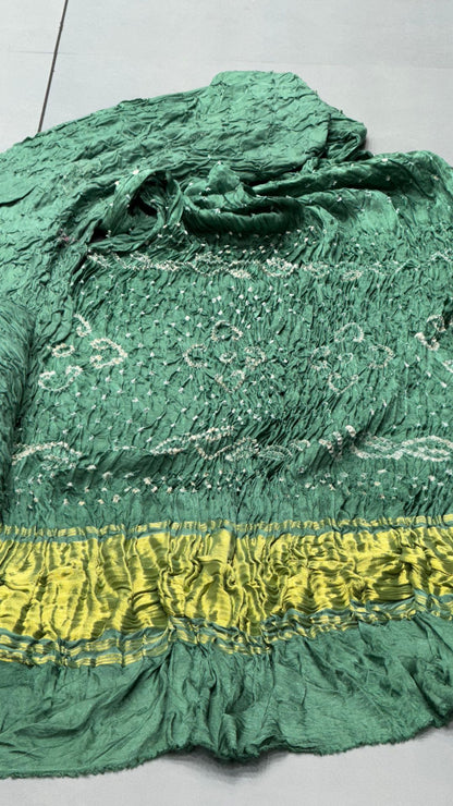 Bottle Green Pure Gaji Silk Hand Bandhani Saree with Original Lagadi Patta
