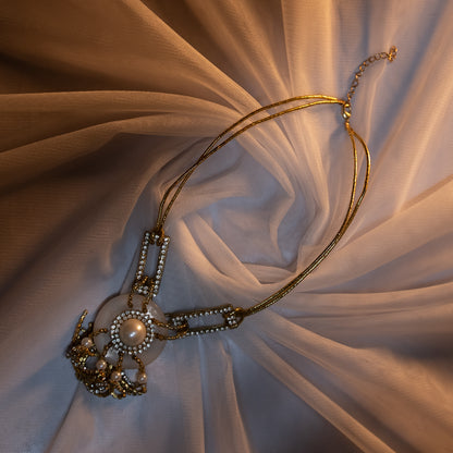 AD Pendant Necklace with Acrylic, Pearl Mix & Cotton Wax Cord Twisted Thread