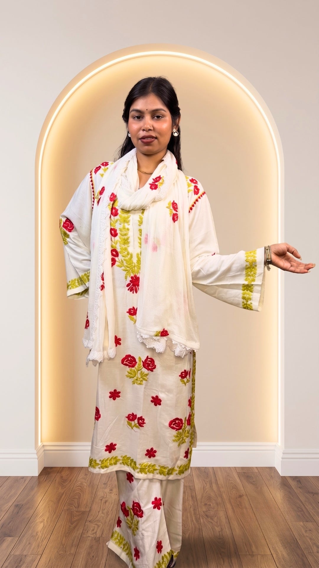 Ivory White Floral Embroidered Premium Cotton Kurta Set with Dupatta