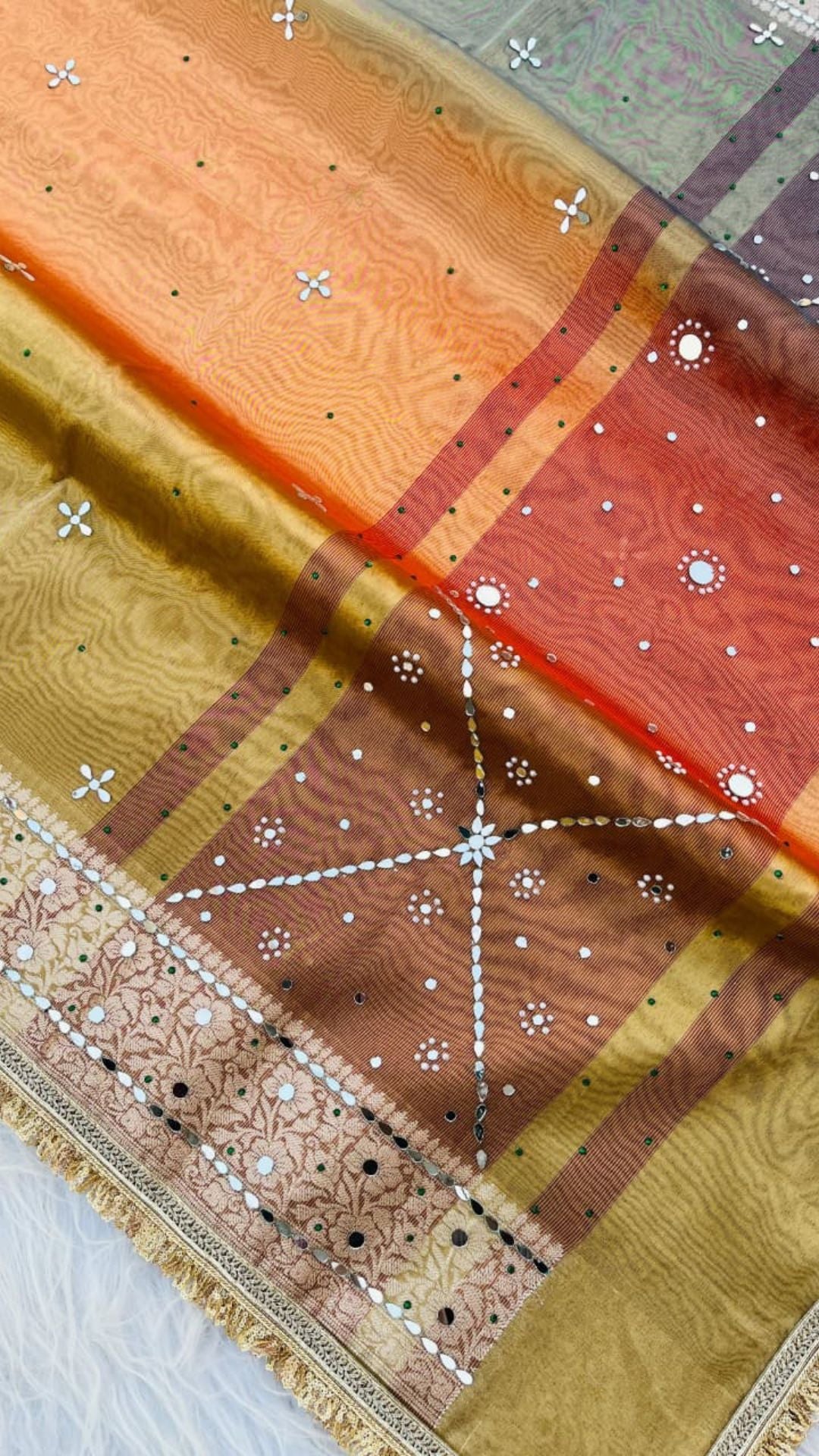 Soft Tissue Saree with Mirror Work & Lace Border