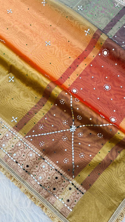 Soft Tissue Saree with Mirror Work & Lace Border