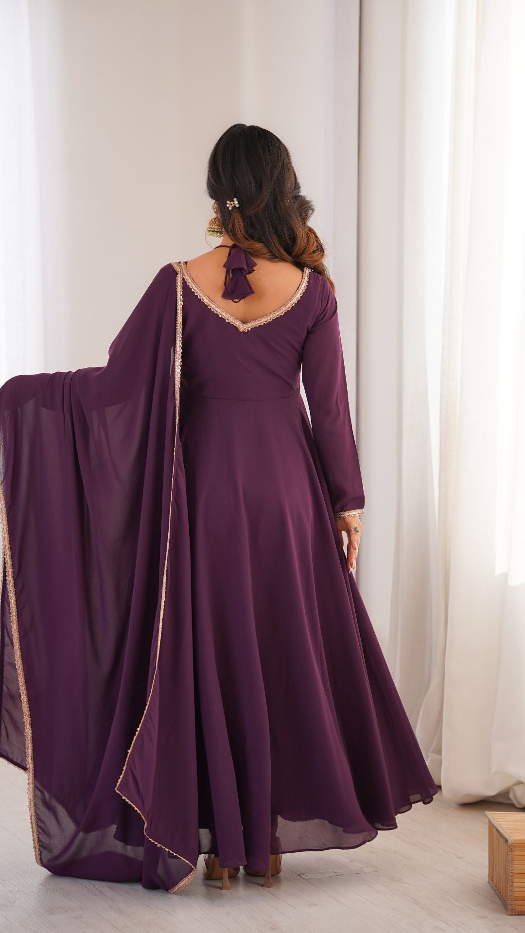 Wine Purple Georgette Anarkali Gown Set for Women