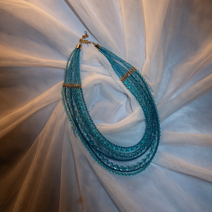 Turquoise & Blue Theme Necklace with Golden Fittings – Elegant Color Harmony