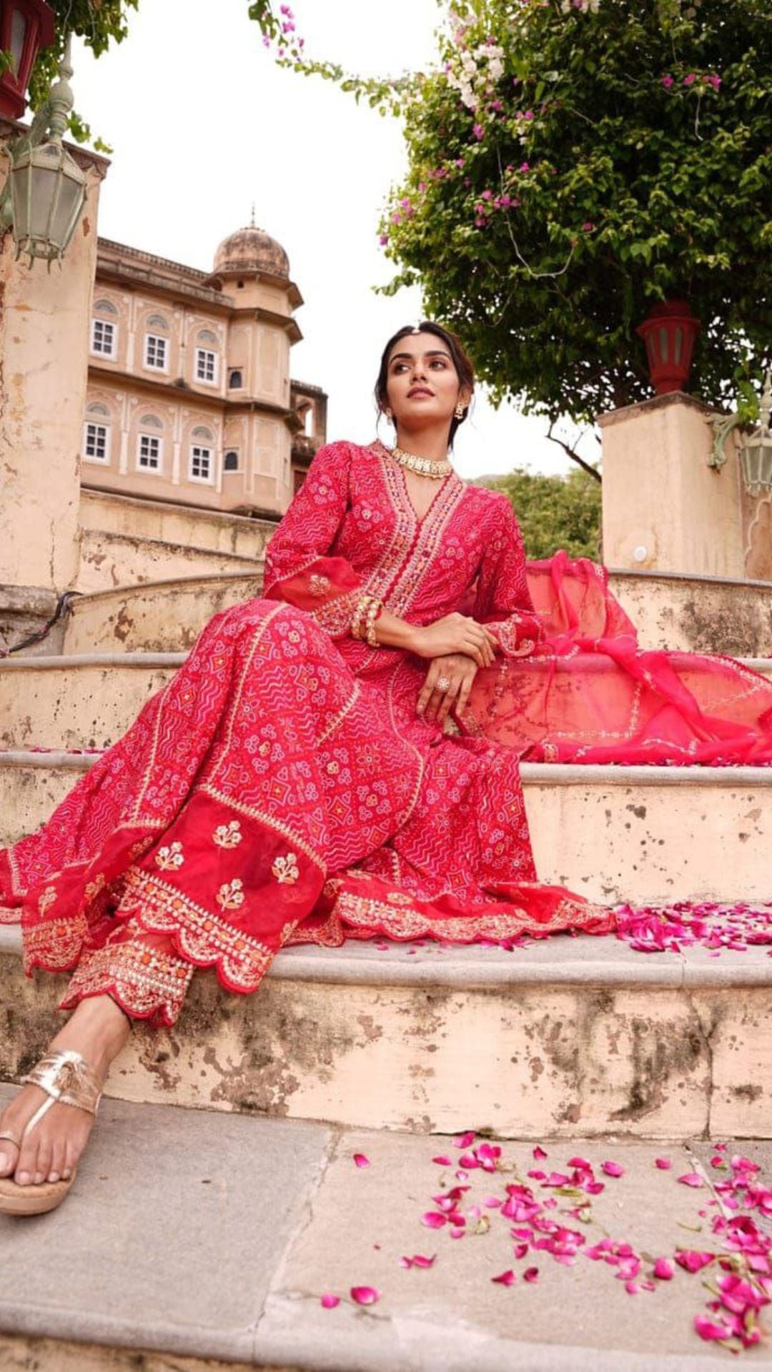 Red Maroon Heavy Rayon Anarkali Suit Set with Organza Embroidery Dupatta