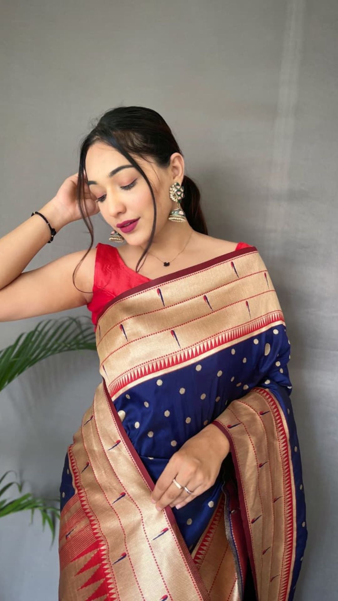 Navy Blue Paithani Soft Silk Saree with Rich Gold Zari Border & Woven Pallu