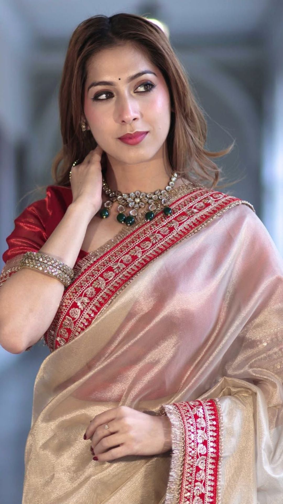 Banarasi Pure Soft Tissue Silk Saree in Radiant Gold & Crimson Red