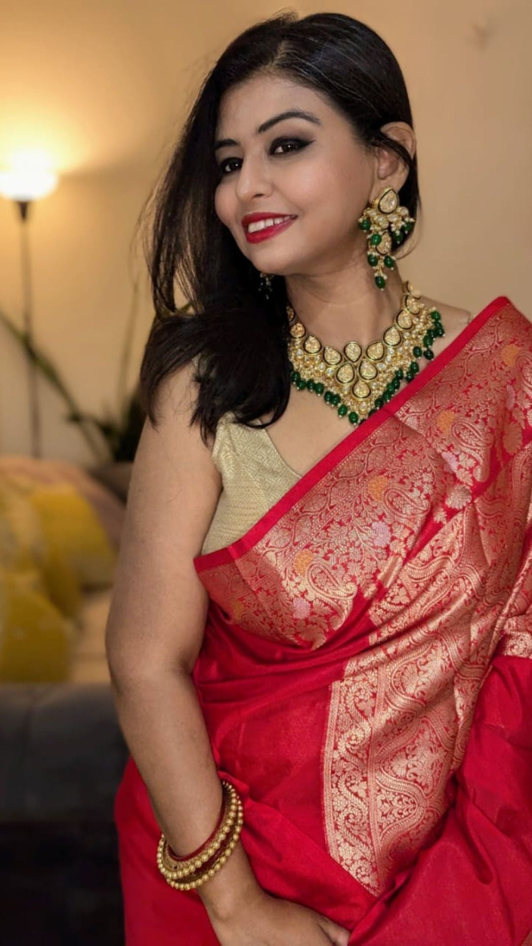 Red Banarasi Inspired Warm Silk Saree with Heavy Zari Brocade Pallu
