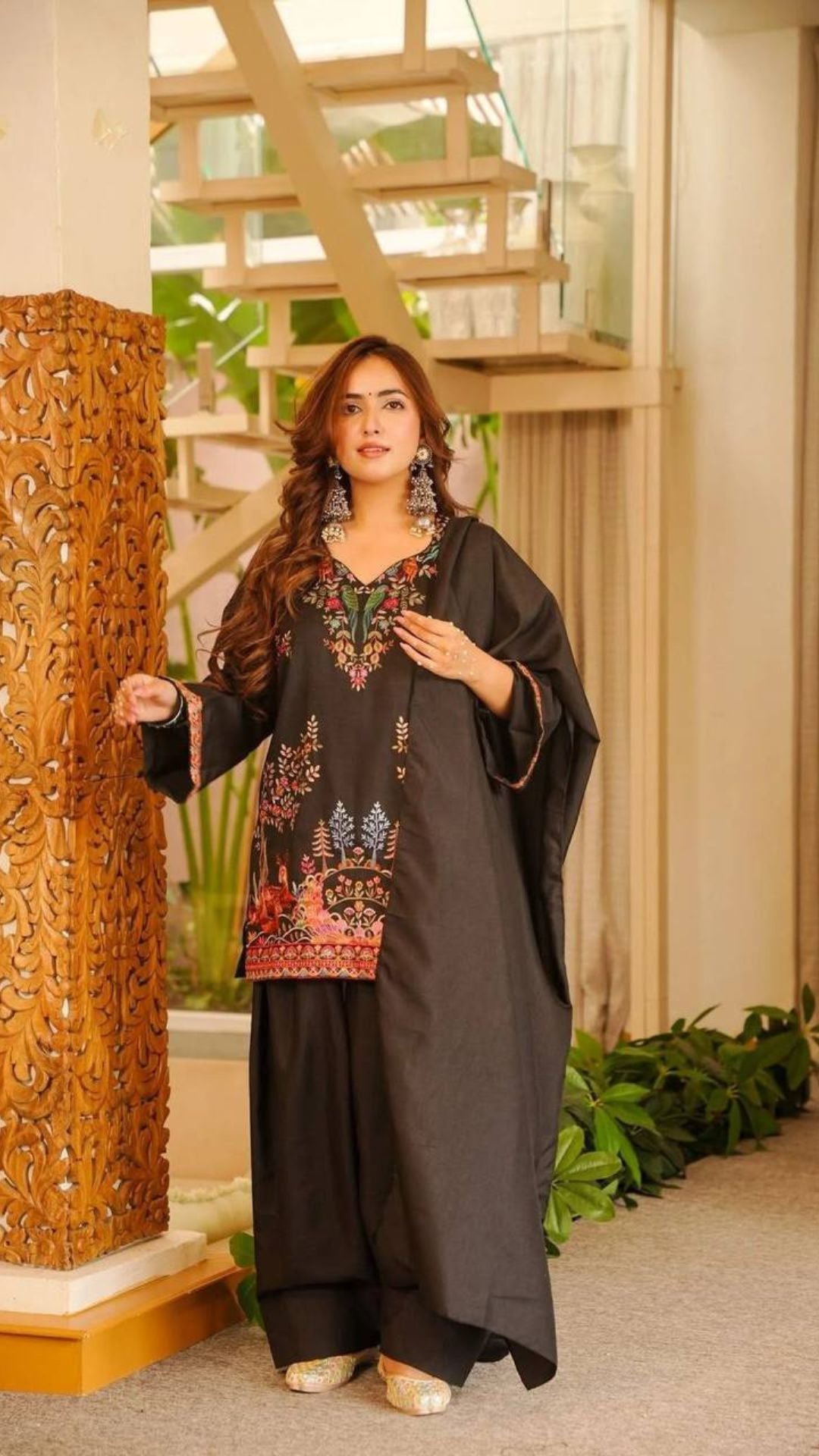 Black Printed Salwar Suit with Dupatta for Women