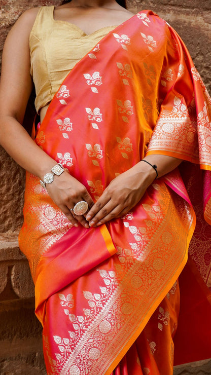Orange Banarasi  SamI Silk Saree Saree