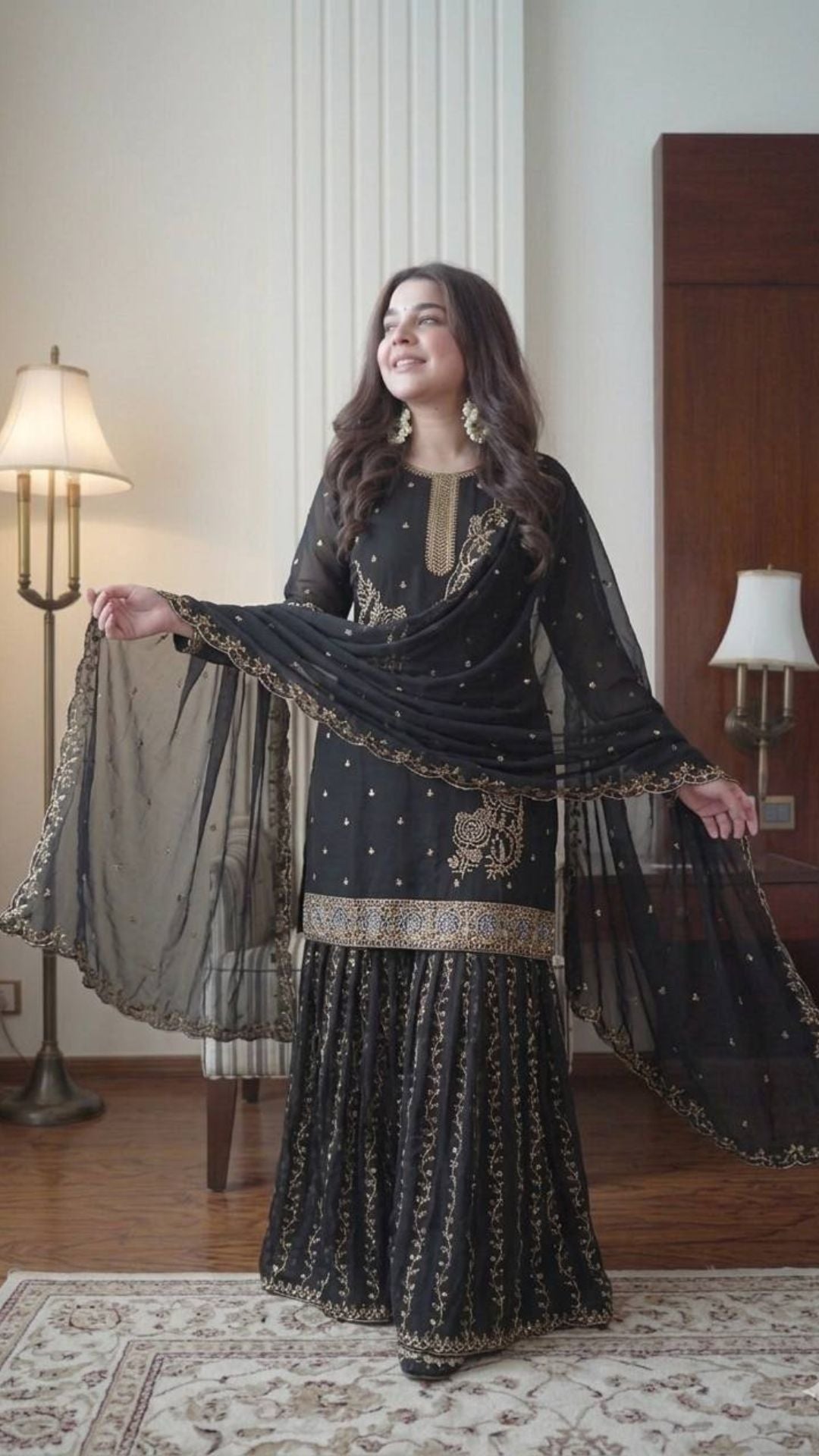 Black Fox Georgette Gharara Set