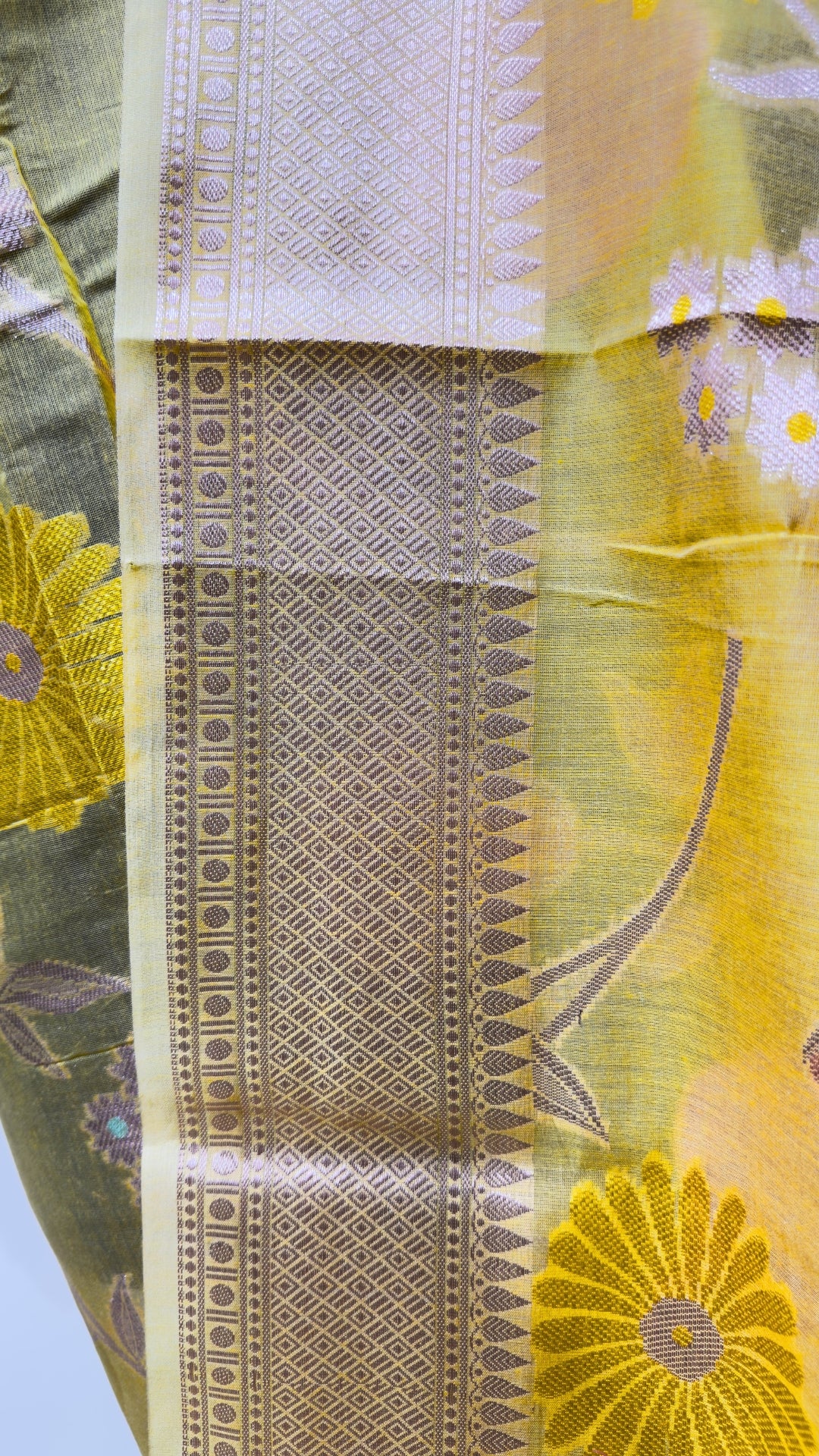 Yellow Floral Kora Silk - Premium Weave