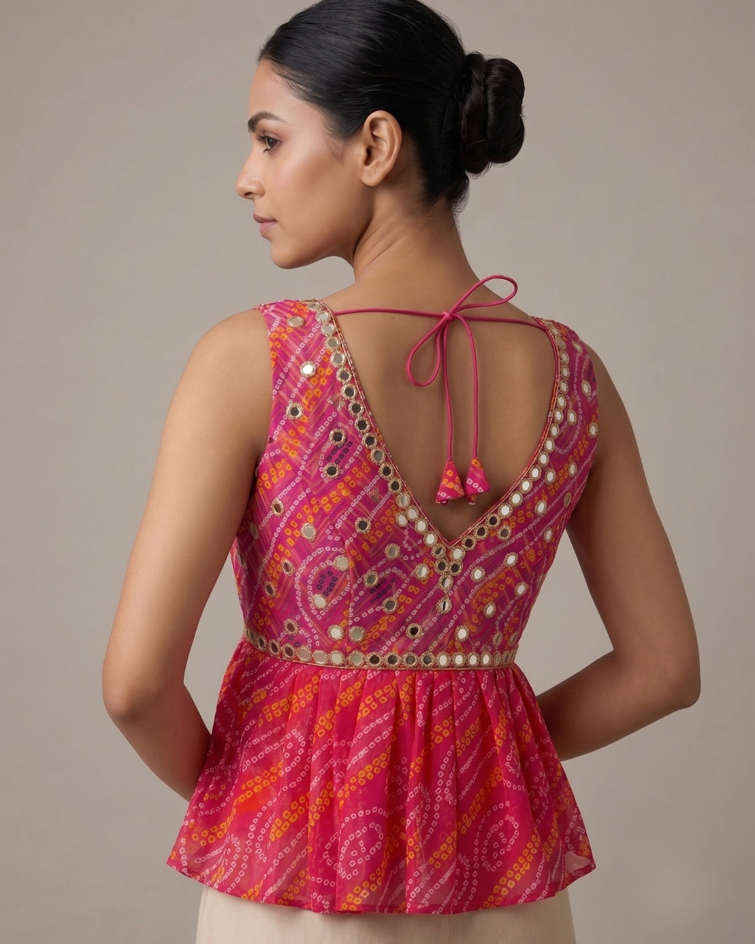 Rani Pink Bandhani Peplum Blouse