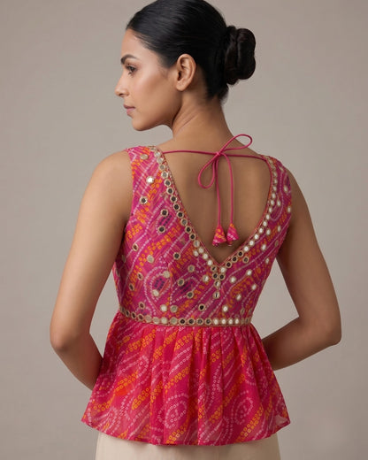 Rani Pink Bandhani Peplum Blouse