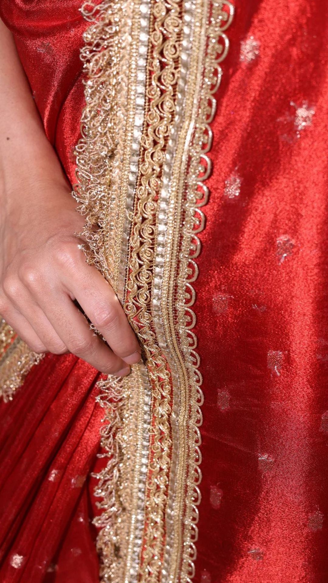 Royal Red Banarasi Soft Tissue Silk Saree with Gold Buti & Triple Lace Border