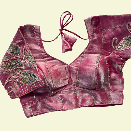Rose Pink Shimmer Multi-Sequence Paisley Designer Blouse