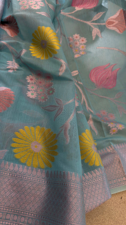 Blue Meenakari Banarasi Organza Saree