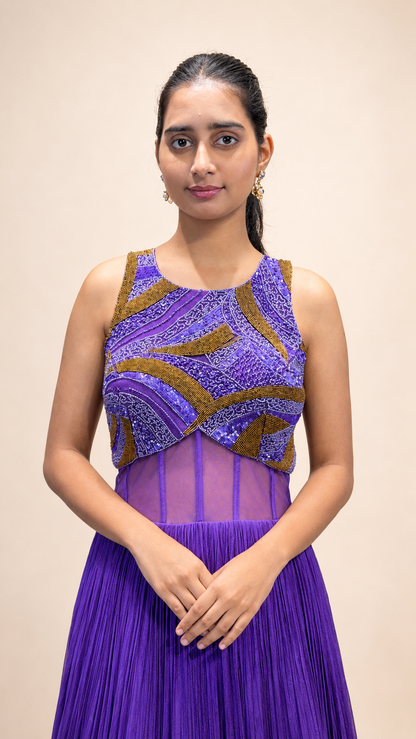 Lavender Embellished Empire Waist A‑Line Chiffon Evening Gown