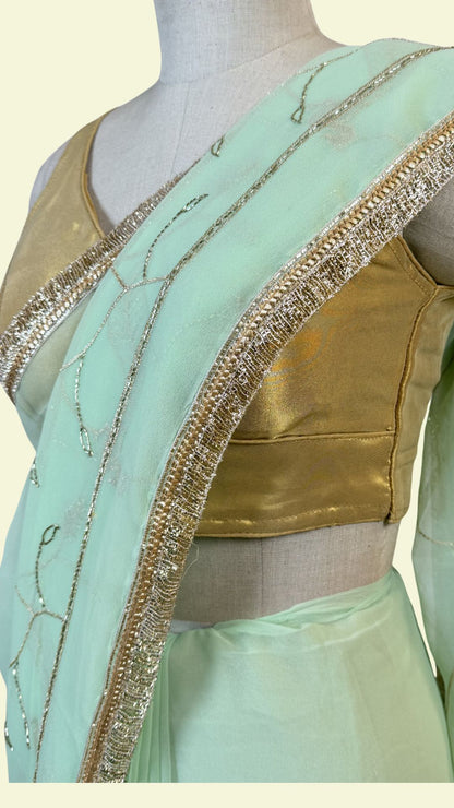 Mint Green Chiffon Saree for Women