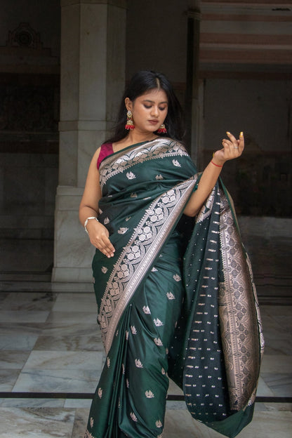 Dark Green Katan Mashru Silk Saree