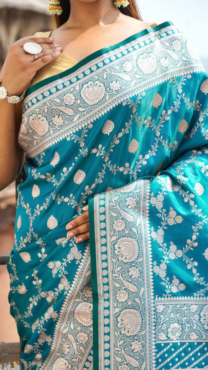 Aasmaani Blue Organza Banarasi Saree