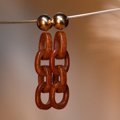 Brass Metal Top Earrings with Brown Resin Epoxy Ring Design