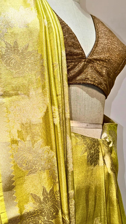 Lime Green Cotton Tissue Saree