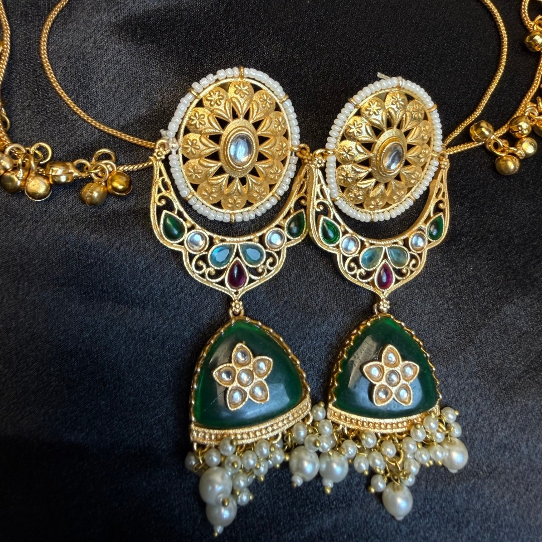 Kundan Stones Pearls And Gold Plated Kashmiri Jhumka