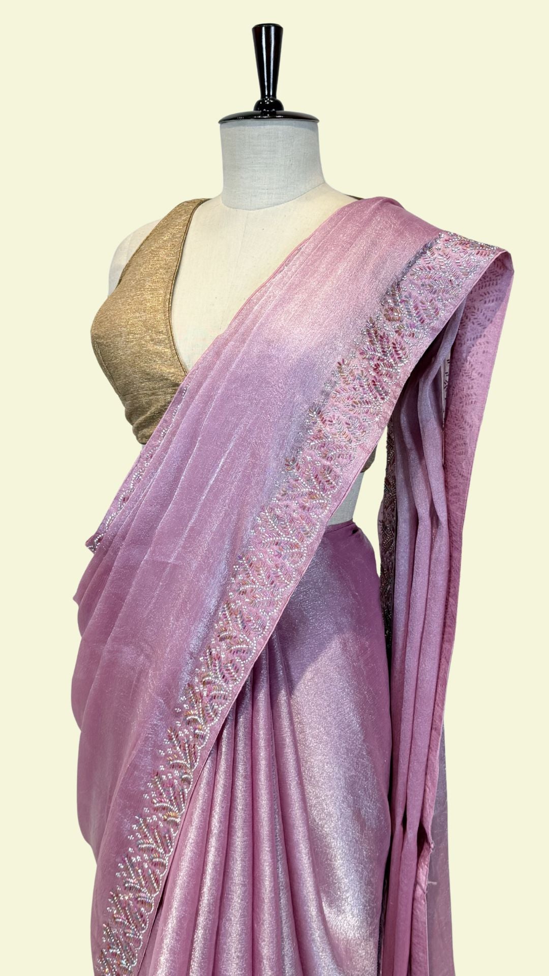 Dusty Pink Shimmer Saree with Embellished Border