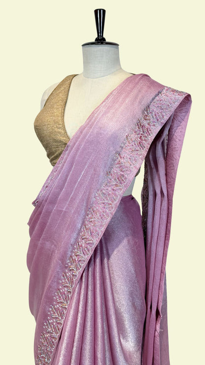 Dusty Pink Shimmer Saree with Embellished Border