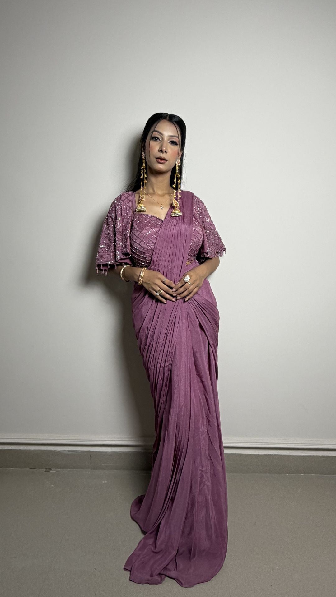 Mauve Designer Draped Saree