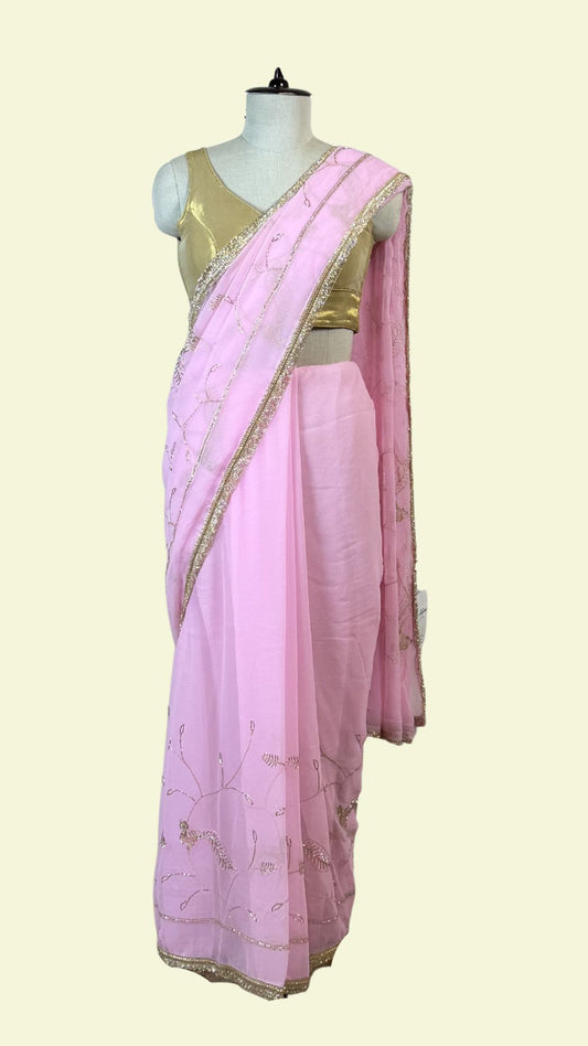Light Pink Chiffon Saree for Women