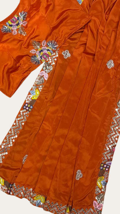 Ready-to-Wear Burnt Orange Saree Set with Intricate Embroidery Jacket