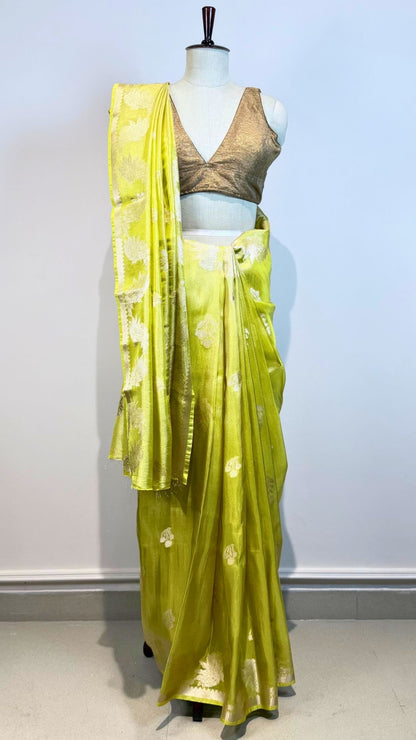 Lime Green Cotton Tissue Saree