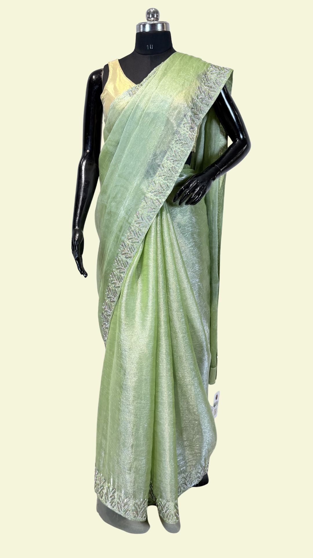 Green Shimmer Saree with Embellished Border