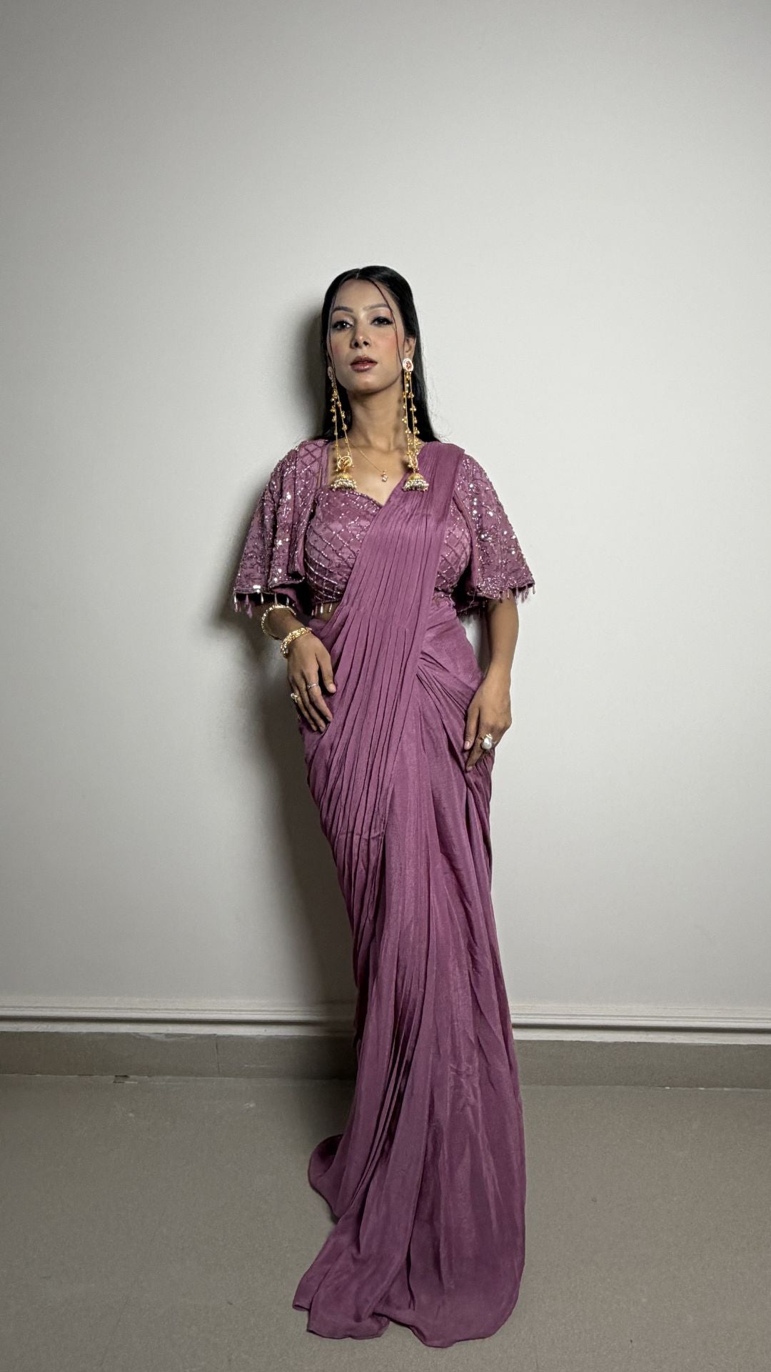 Mauve Designer Draped Saree
