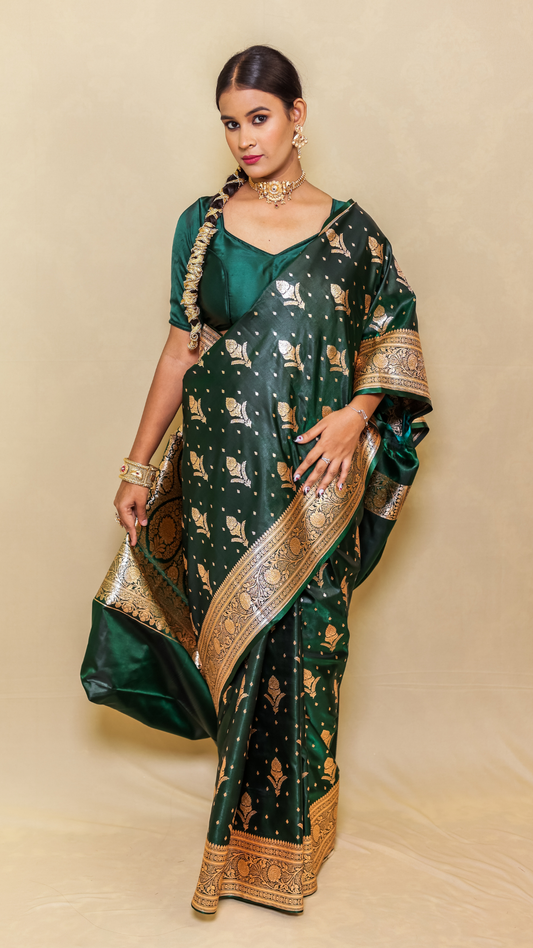 Dark Green katan banarasi silk saree
