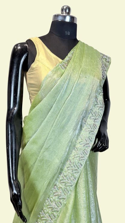 Green Shimmer Saree with Embellished Border