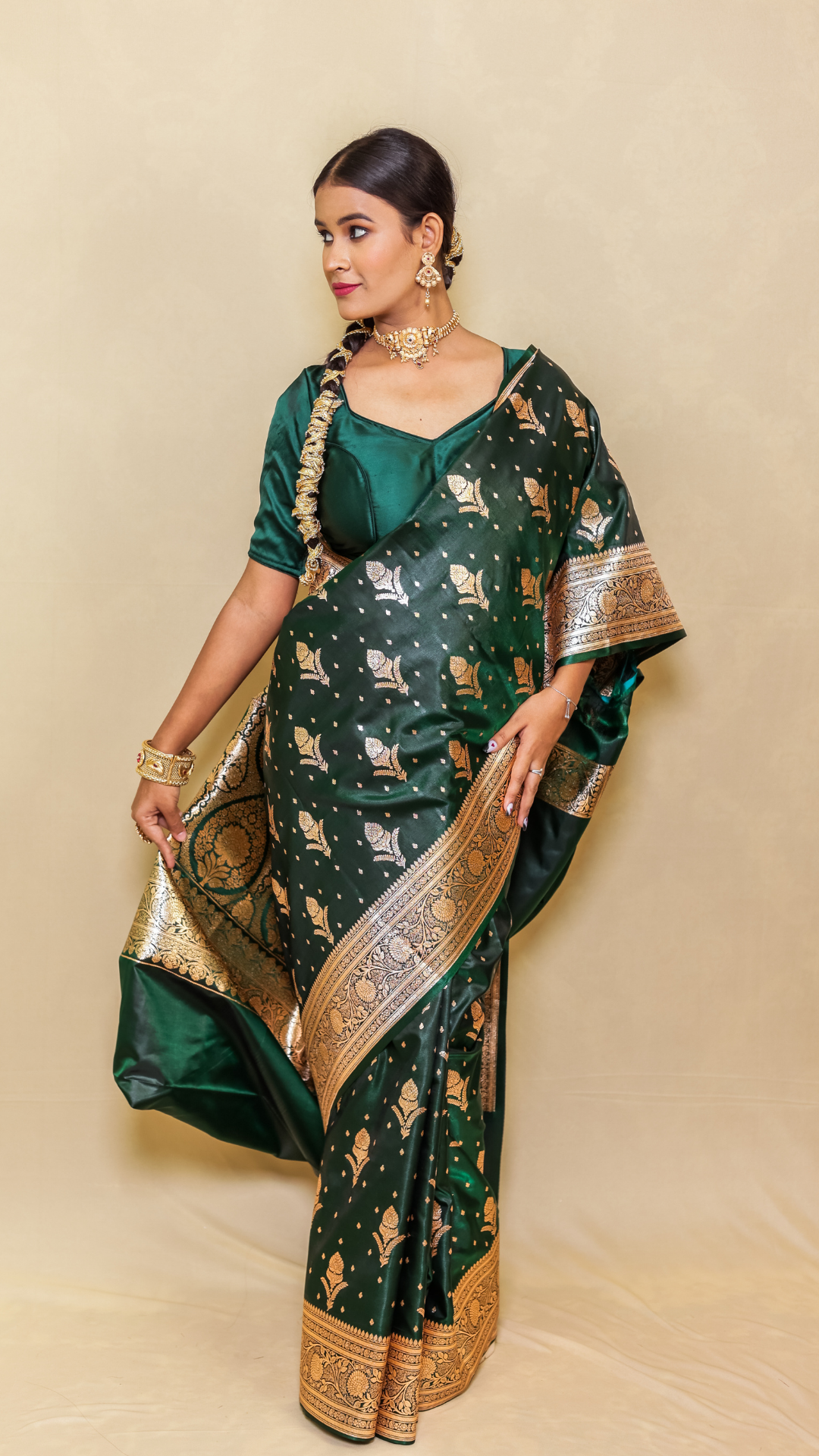 Dark Green katan banarasi silk saree