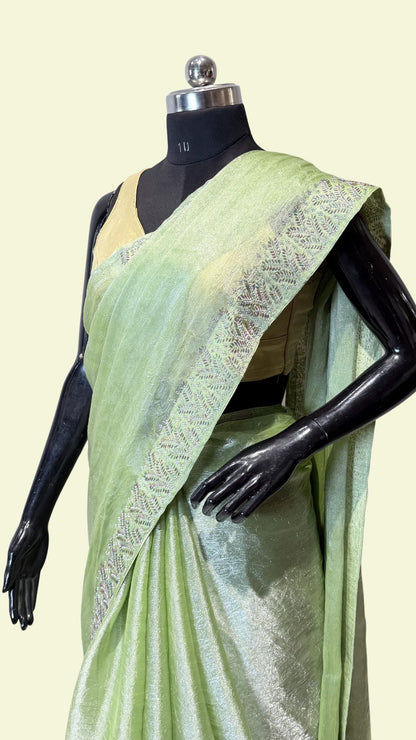 Green Shimmer Saree with Embellished Border
