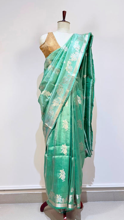 Sea Green Cotton Tissue Saree