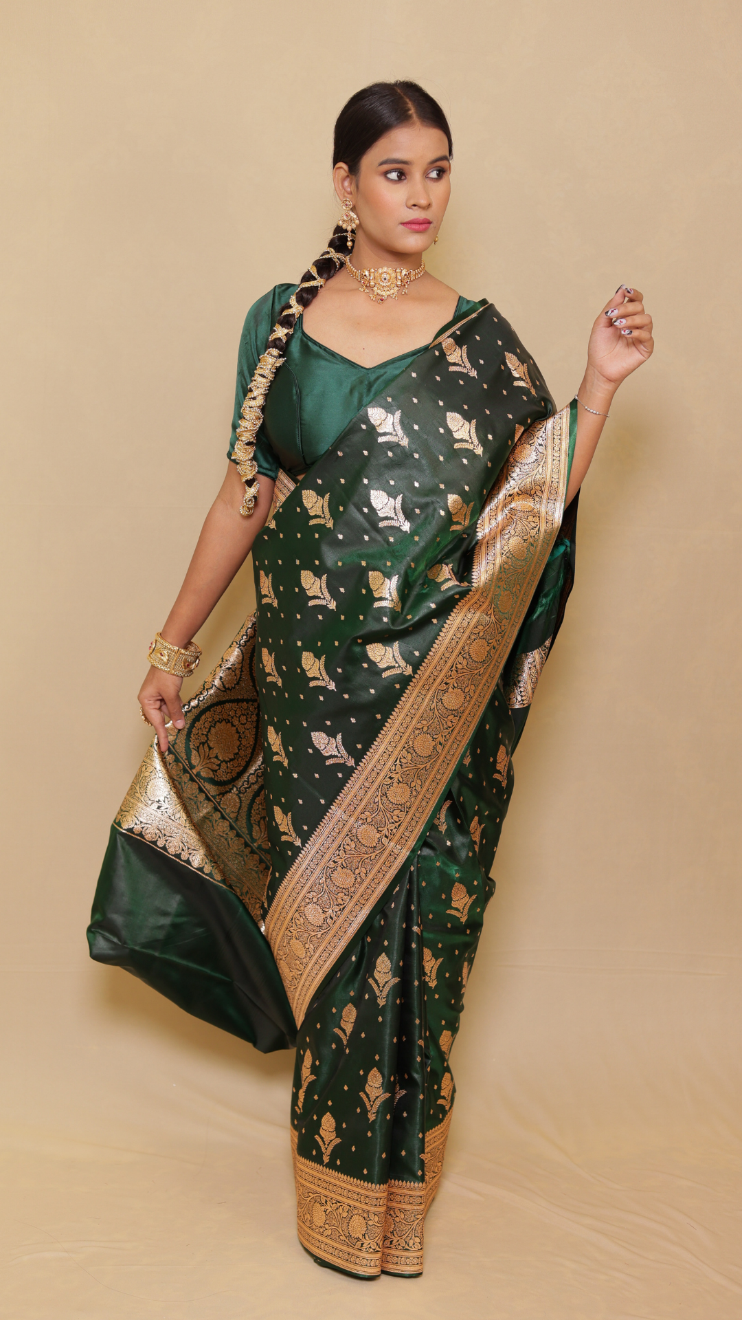 Dark Green katan banarasi silk saree