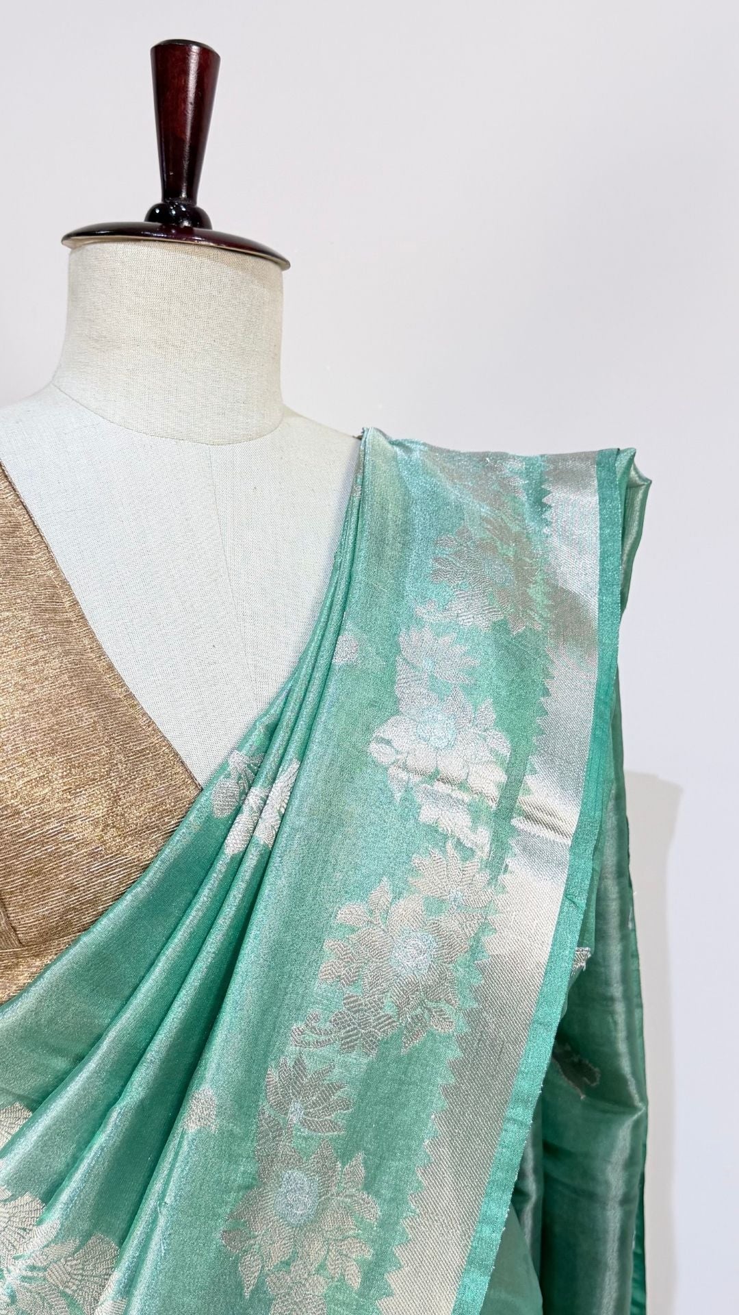 Sea Green Cotton Tissue Saree
