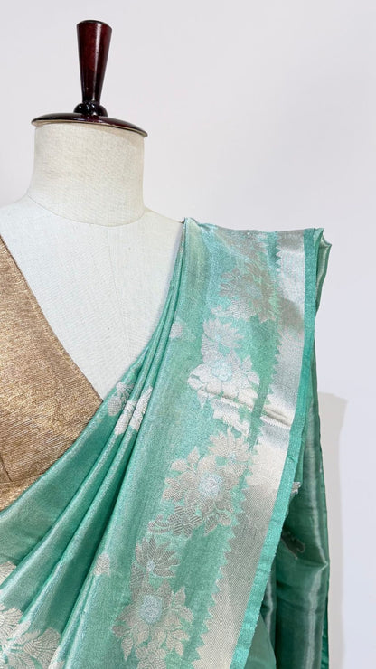 Sea Green Cotton Tissue Saree